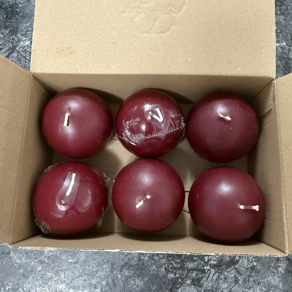 Biedermann & Sons 6pc Box Ball Candles‎ Unscented CBC70 BG Burgundy Unused